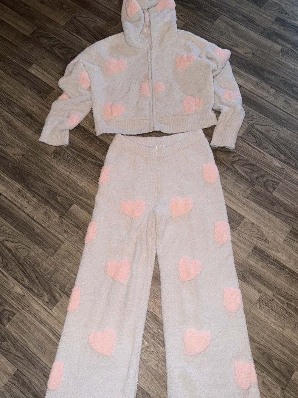 Cozy Heart Fuzzy Lounge Set - Pink Hearts
